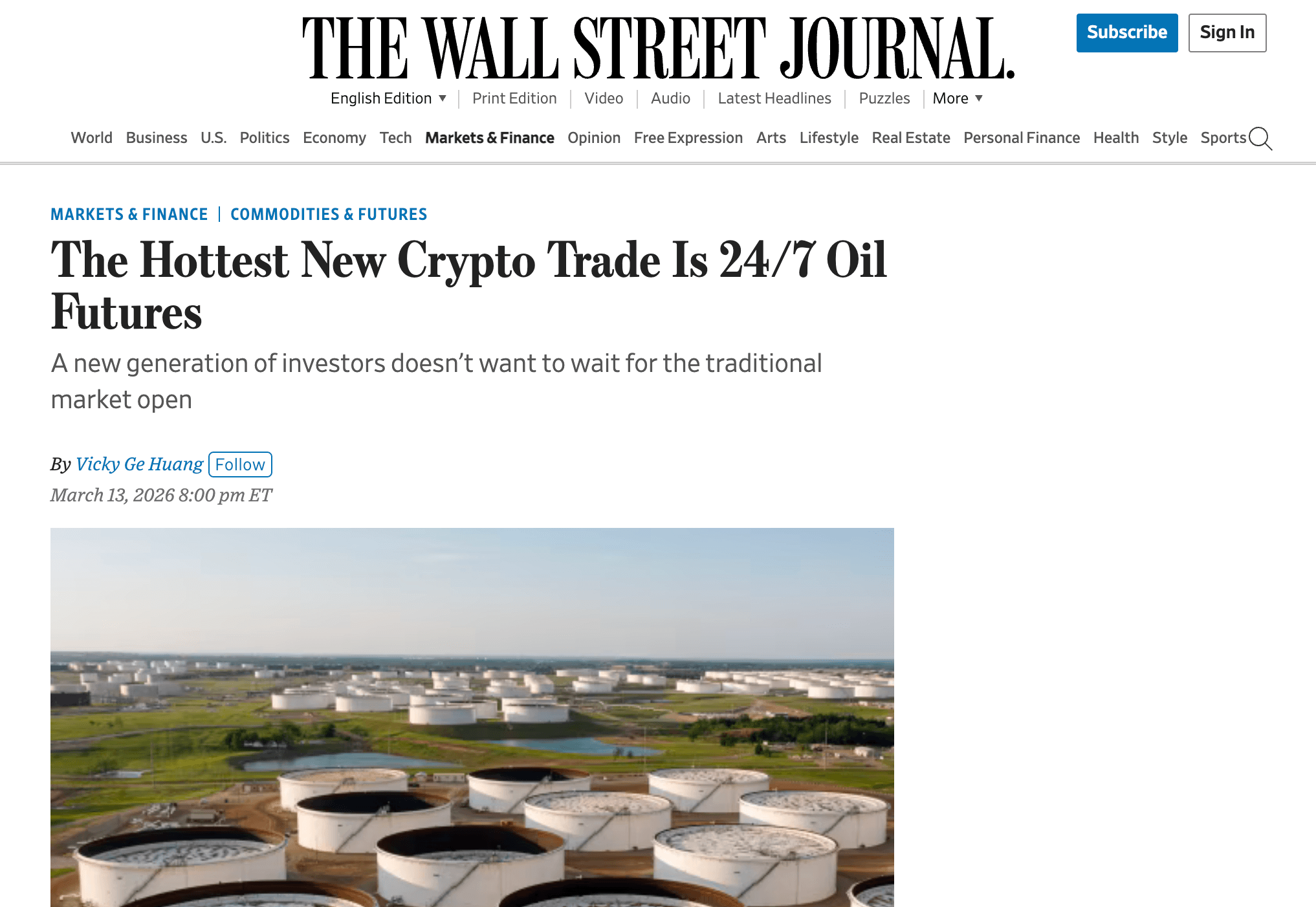 WSJ: The Hottest New Crypto Trade Is 24/7 Oil Futures